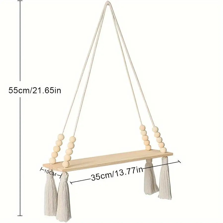 étagère suspendue bois naturel bois franges blanches boho chic fixée mur plantes décointérieurextérieur