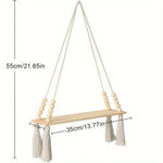 étagère suspendue bois naturel bois franges blanches boho chic fixée mur plantes décointérieurextérieur