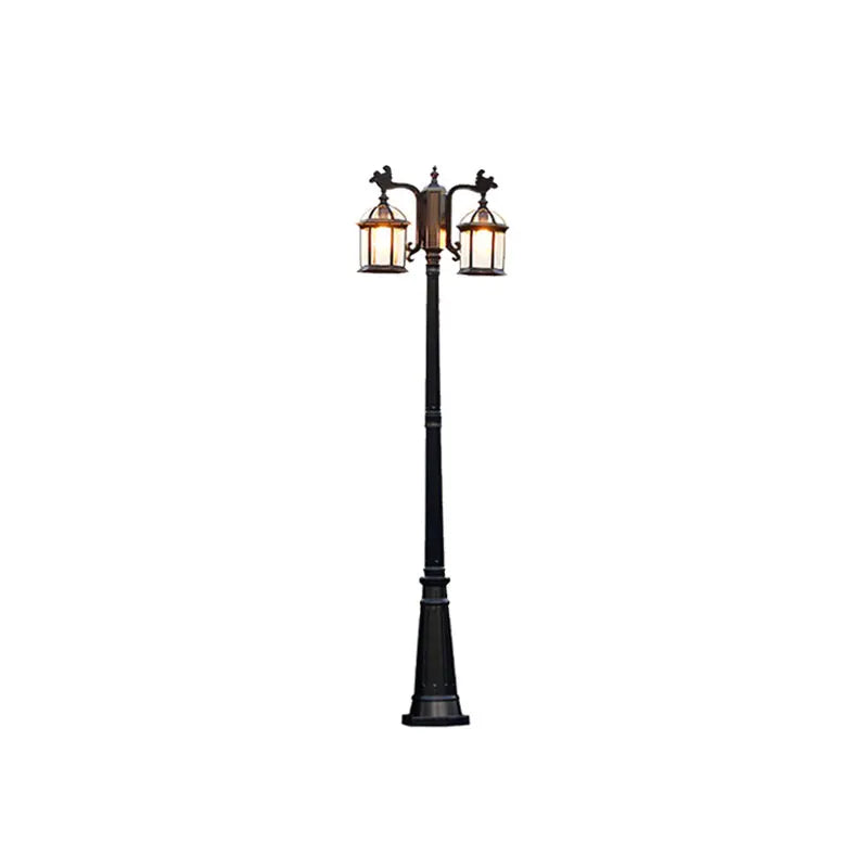 lampadaire vintage deux lanternes noir doré détails métalliques extérieur ip65 led