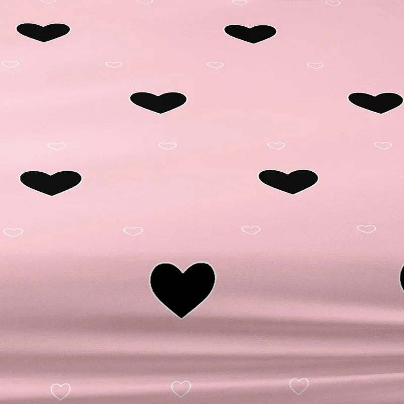 drap plat rose clair motif coeurs noirs moderne literie taille 120x200cm polyester