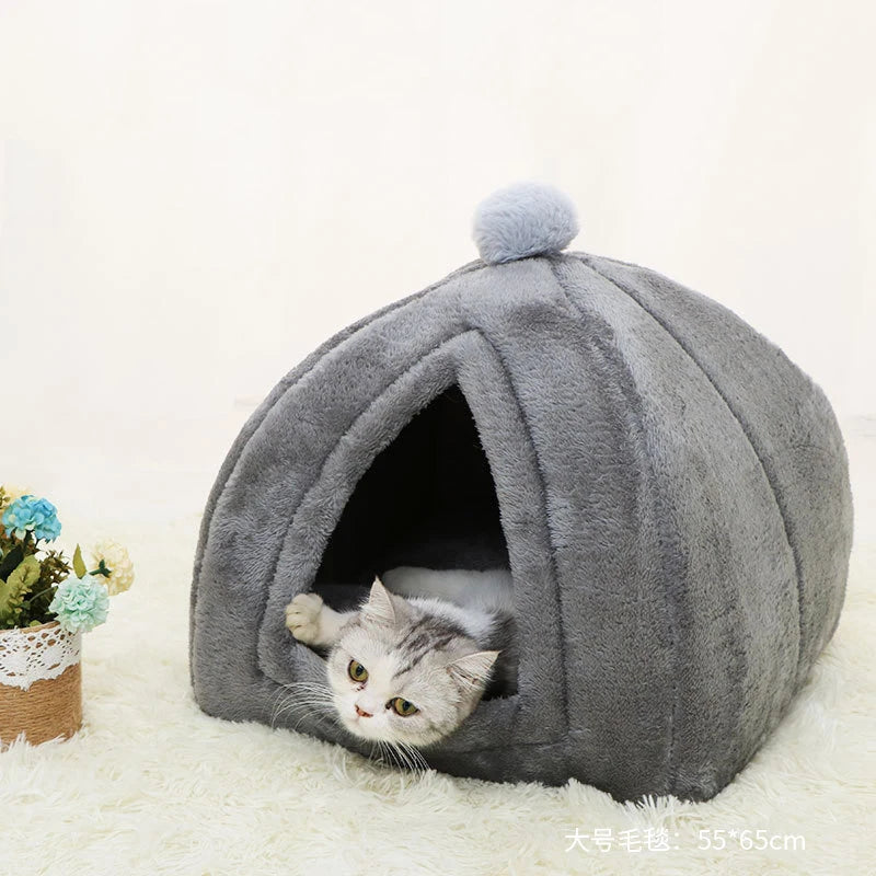 lit chat abri animal velours uni gris rose vert pastel moderne confortable