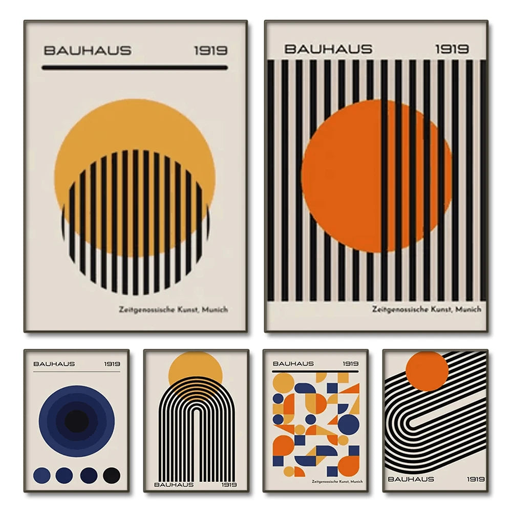 affiches art abstrait géométrique moderne beige orange noir bleu sans cadre toile rectangle vertical