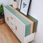 chemin table moderne rayures horizontales bleu beige marron décor cuisine maison textile polyester