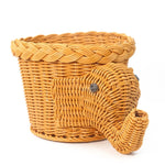 panier rangement tressé forme éléphant décoratif couleur beige marron fruits variés réutilisable respectueux environnement