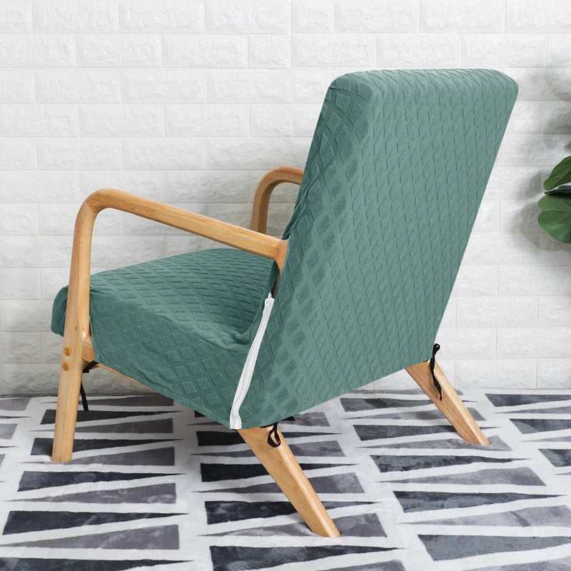 housse fauteuil élastique polyester vert motif géométrique moderne élastiques inclusion fermeture glissière