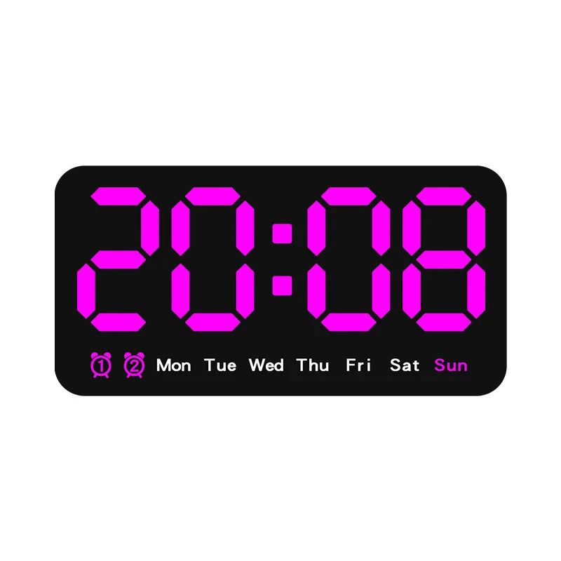 horloge murale numérique réveil double alarme calendrier led moderne noire blanche rose bleu verte