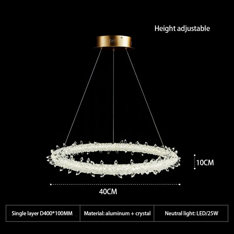 suspension lumineuse moderne cristaux blanc translucide chaînes suspendues