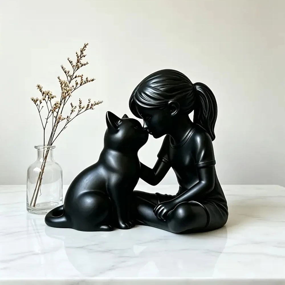 statuette fille chat blanc noir minimaliste moderne décoration salon apaisante tranquille