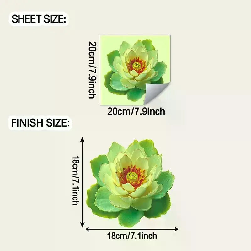autocollant mural fleurs lotus feuilles nénuphar blanc vert jaune bleu réaliste adhésif chambre salon