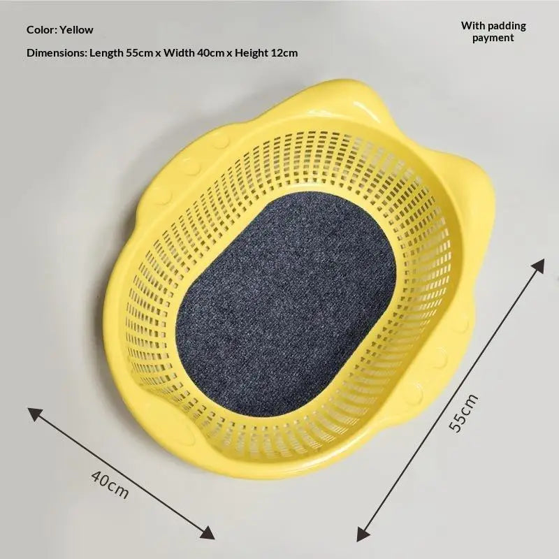 panier linge moderne tapis noir tapis blanc jaune gris rose petits trous transparent pratique