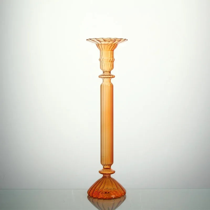 bougeoir verre moderne orange vert jaune rayures bordure ondulée transparent élégant décoration maison chandelle