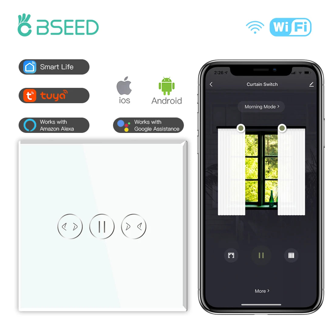 interrupteur wifi rideaux connecté app smart life tuya alexa google moderne minimaliste bluetooth