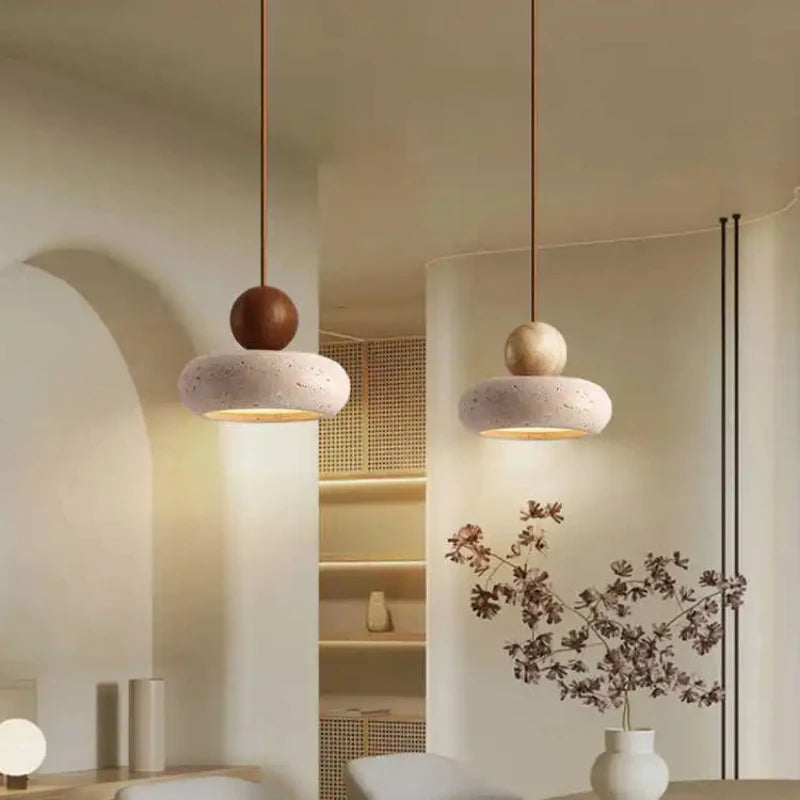 suspension lumineuse moderne pierre agate jaune taches brunes texture granuleuse blanc chambre étude restaurant