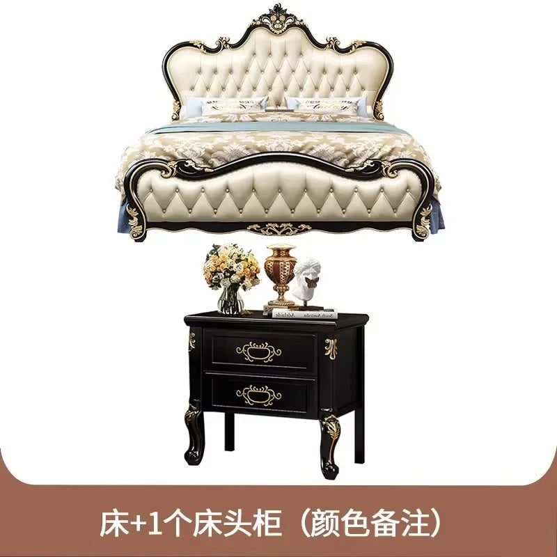 lit double bois classique beige doré tête lit tuftée chambre