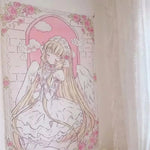 tapisserie ange fille roses blanches claires motif floral doux romantique bohème vintage decoration mur