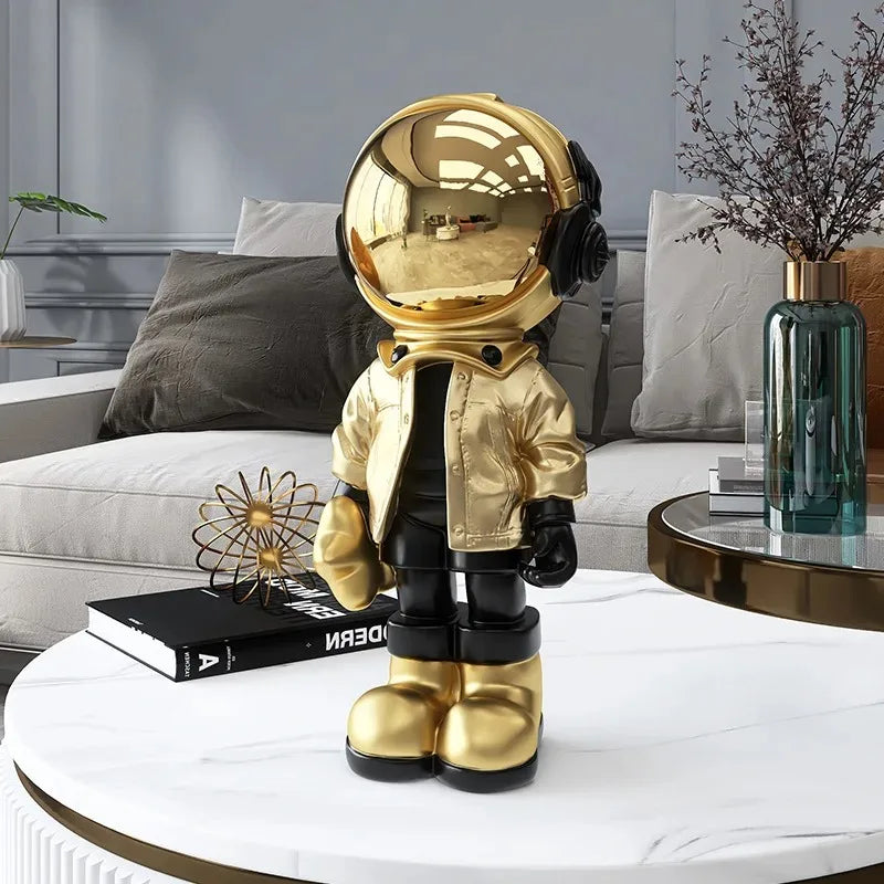 figurine astronaute moderne résine décorative intérieur doré noir gris brillant opaques salon hall