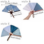 éventail classique pliant bleu clair fleurs blanches tissu lin cuir multifonctionnel intérieur portable