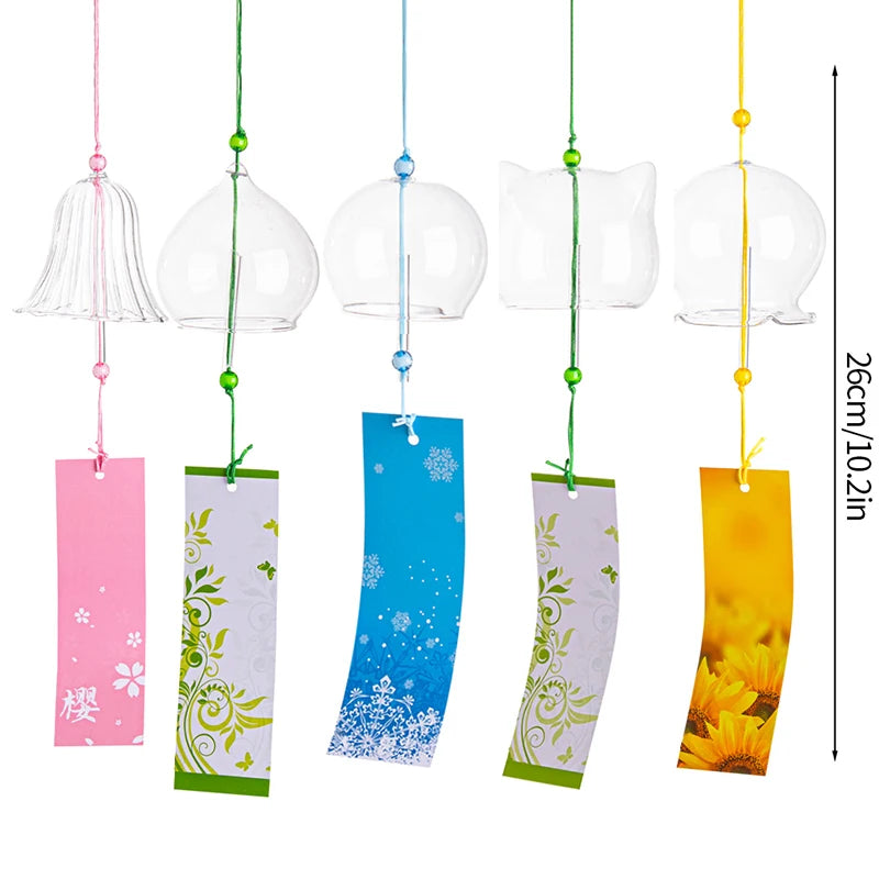 mobiles vent japonais verre transparent poissons chats décor extérieur rouge vert bleu blanc