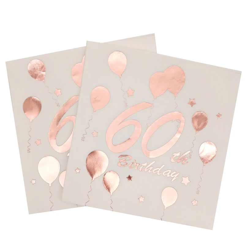 serviettes jetables anniversaire rose doré ballons étoiles motifs décoratifs fêtes adultes chiffres festive