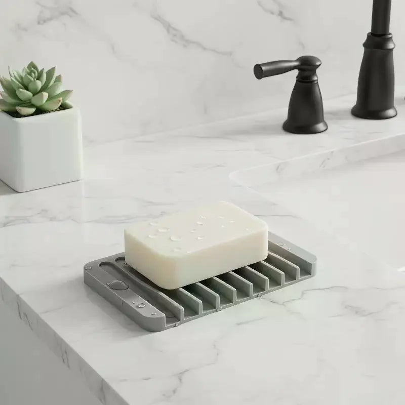 support savon gris moderne adhésif respectueux environnement douche évier cuisine