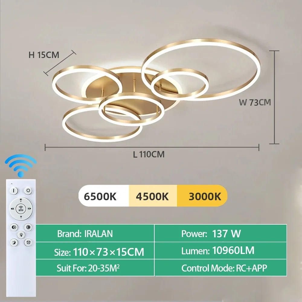 lampe moderne or blanc circulaire géométrique transparent télécommande minimaliste led