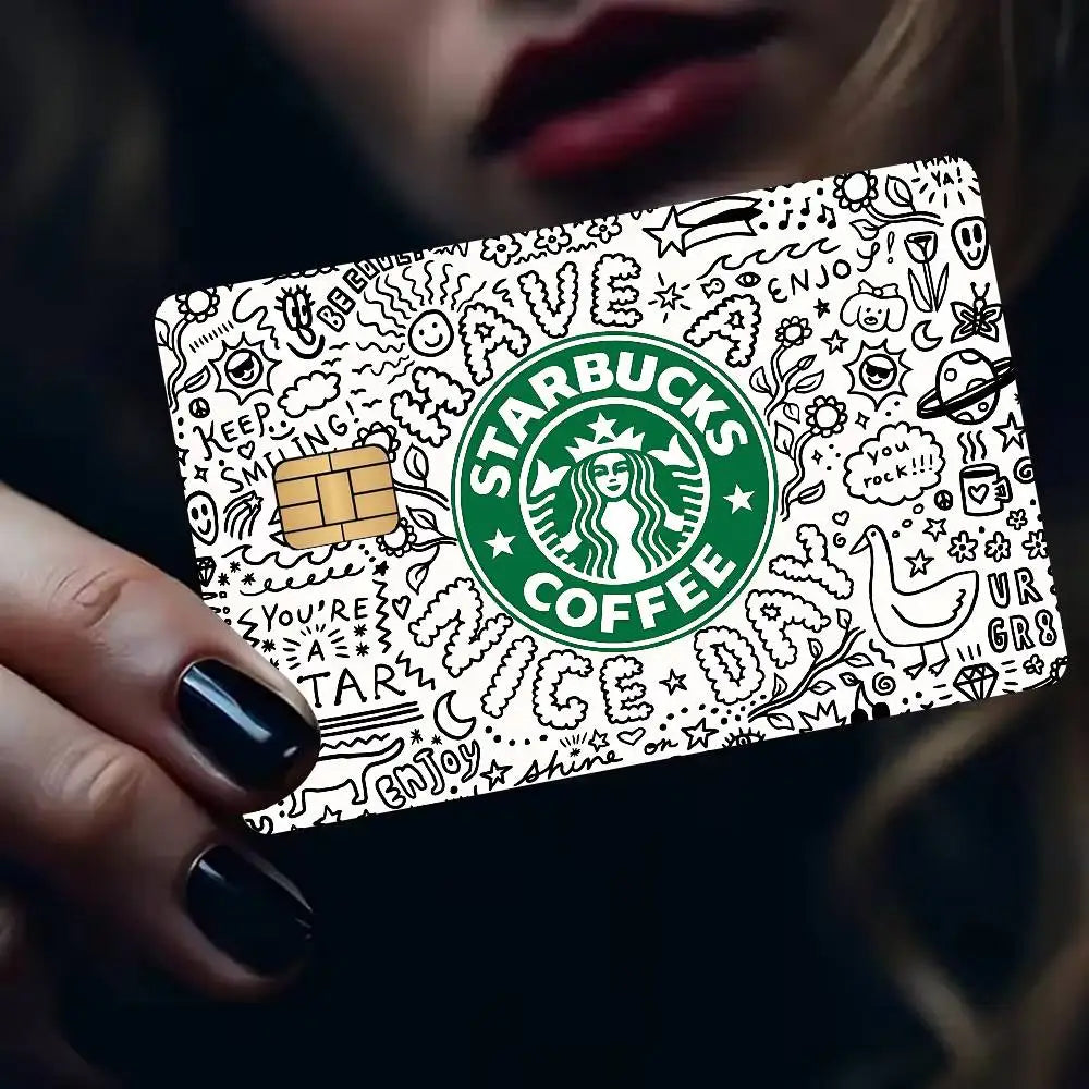 autocollant protection carte bancaire logo starbucks motif graphique moderne waterproof réutilisable