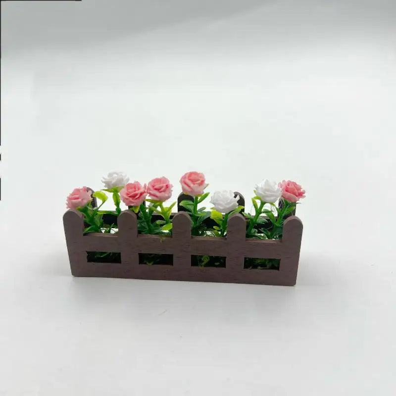 décoration miniature cache pot fleurs artificielles blanc rose bleu marron jardin