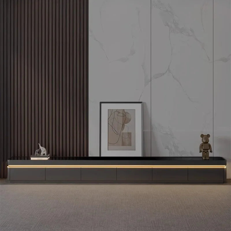 meuble tv moderne noir cadre bois support télé organisation salon 320cm