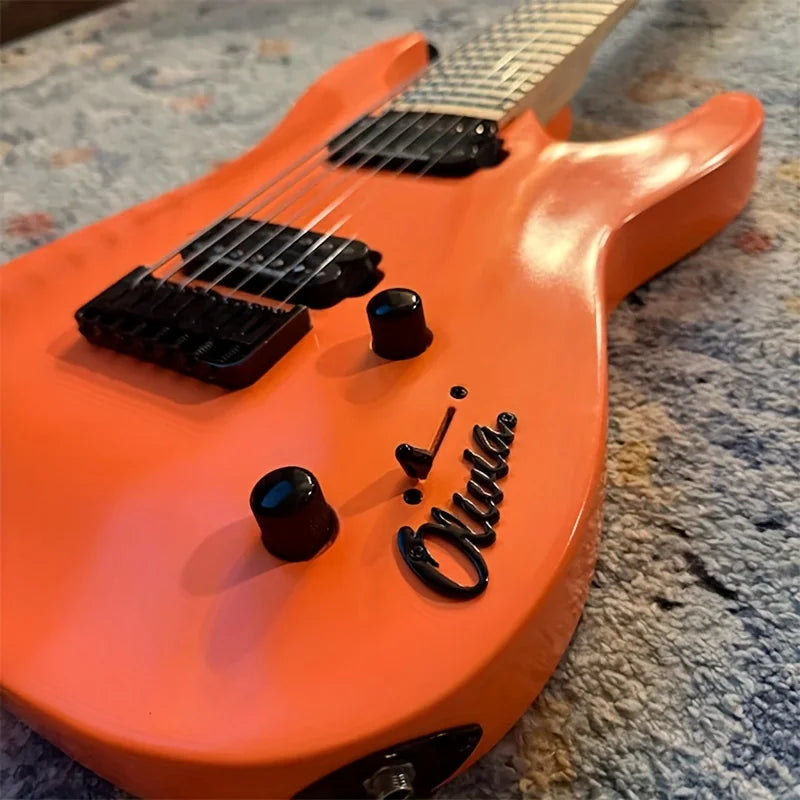 étiquette métal personnalisable guitare moderne 8cm fixation sans motif orange