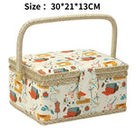 boîte couture rose clair rangement couture tissu imprimé poignée bois sac aiguilles européen doré