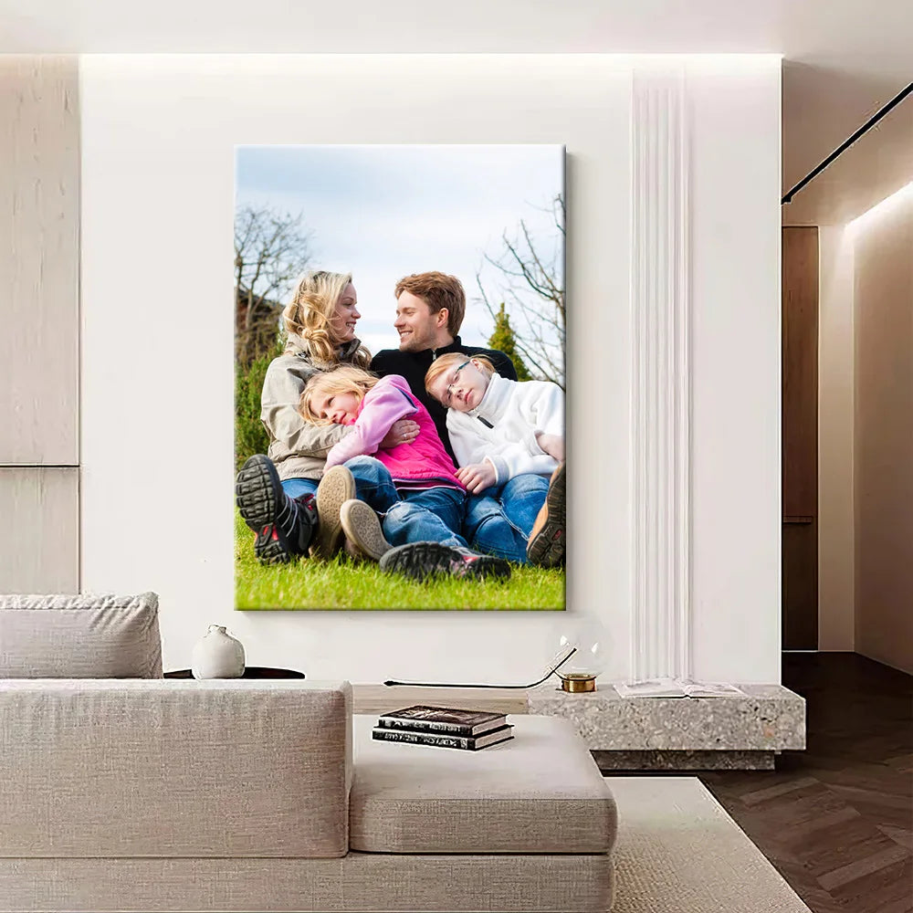 cadre photo personnalisable moderne blanc beige gris vertical horizontal floral familial toile coton