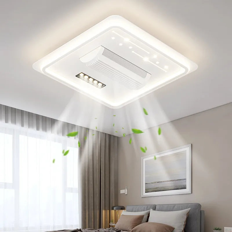 lampe led moderne télécommande ventilateur blanc grille leds chambre salon lumière blanche