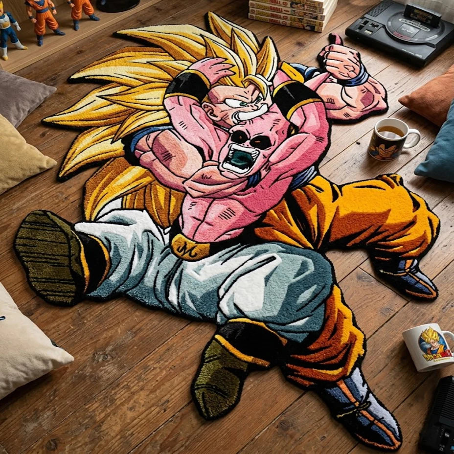 tapis flanelle dragon ball anime goku buu jaune rose gris noir bleu cartoon chambre