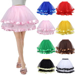 Jupe tutu tulle brodée rubans satinés vintage rose bleu vert rouge marron