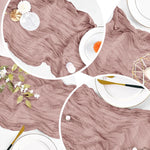 chemin table gaze coton rose pâle décoration mariage table boho rustique