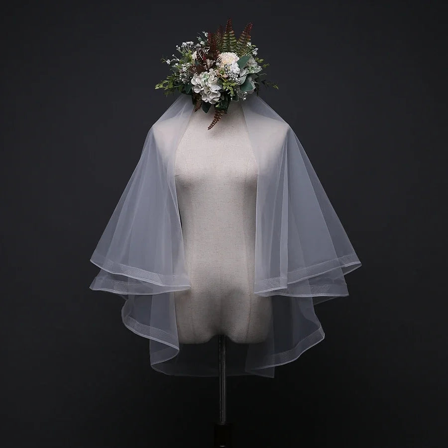 voile mariée blanc deux couches ruban bordure translucide classique clips fixations