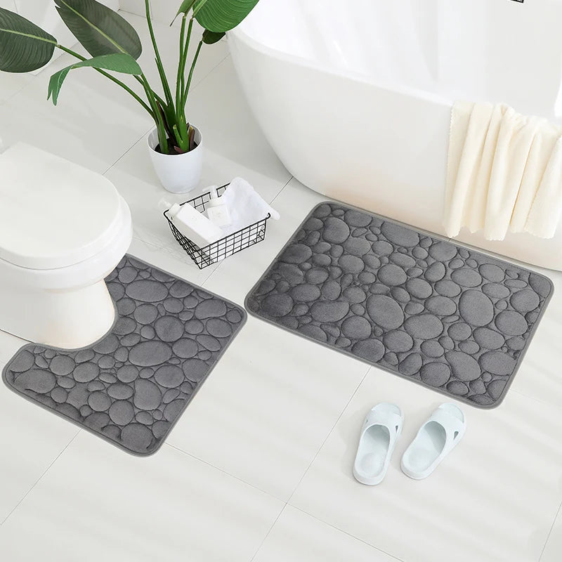 tapis bain moderne gris marron bleu marine texture cailloux respectueux environnement adhésif salon salle