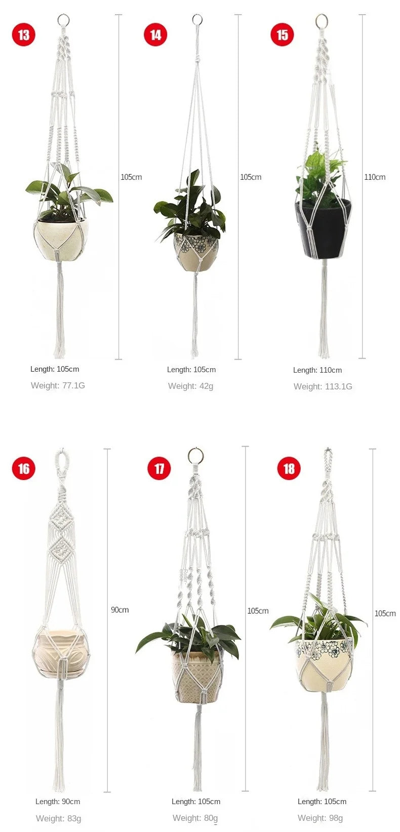 support plante suspendue macramé blanc artisanal anneaux métalliques pot inclusion 90cm 105cm 155cm