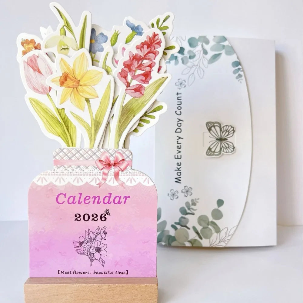 calendrier mural floral 2026 couleurs vives motifs traditionnels artistique support bois