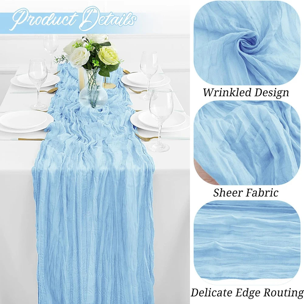 champêtre élégante table runner bleu clair texturée semi transparente décoration intérieure événementielle mariage pique