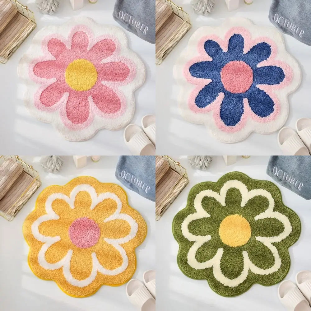 tapis bain antidérapant polyester motifs floraux moderne rose bleu vert jaune