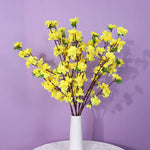 Bouquet artificiel fleurs simples rose jaune blanc rouge feuilles vertes moderne vase blanc 65cm