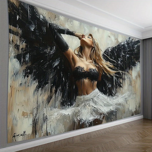 toile art mural femme ailes noires abstraite décoration salon chambre moderne grande dimension