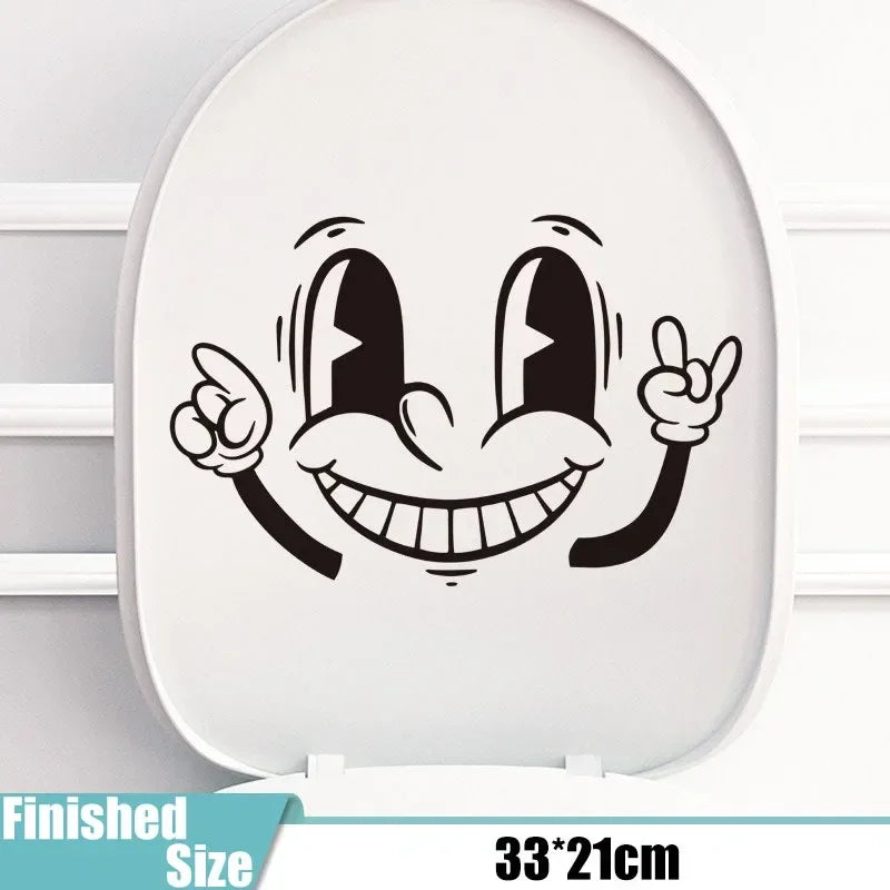 sticker autocollant visage souriant dessin animé noir salle bains décoration murale étanche pvc