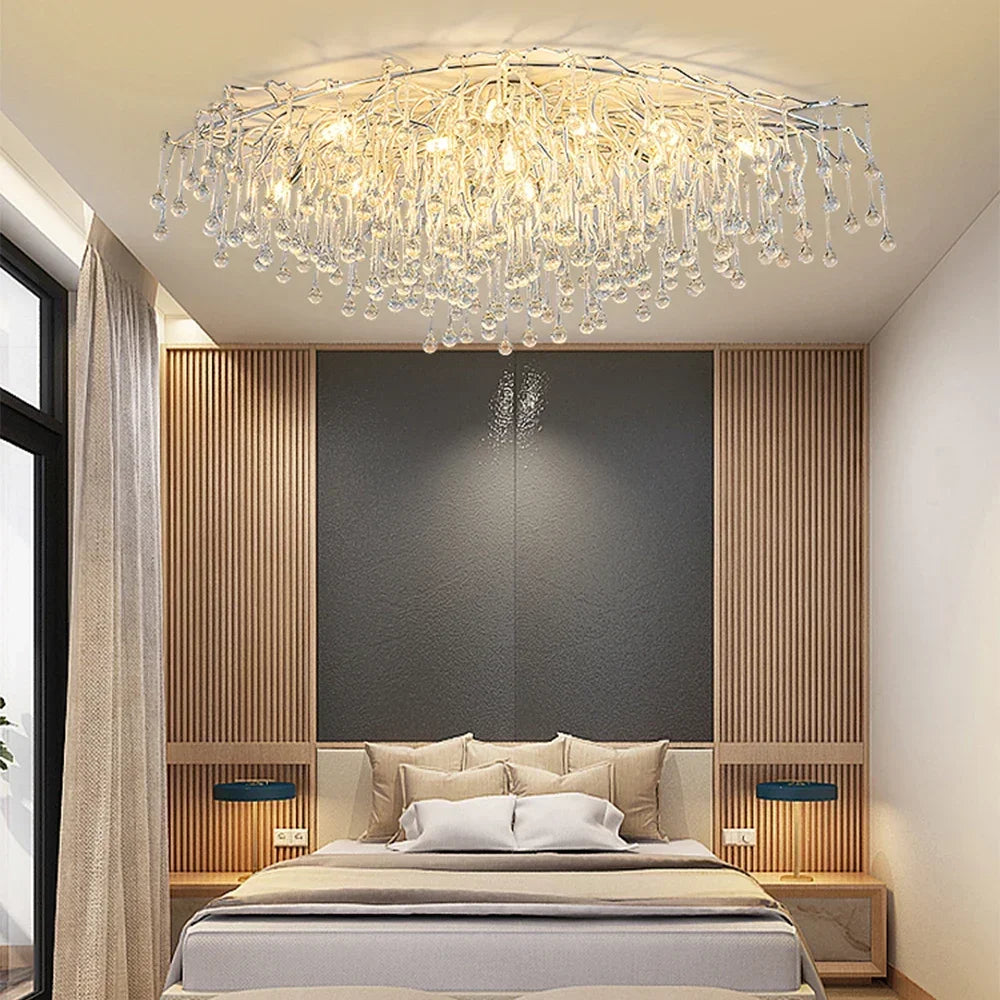 plafonnier led moderne cristaux transparents argentés élégants éclairage intérieur nordique suspension