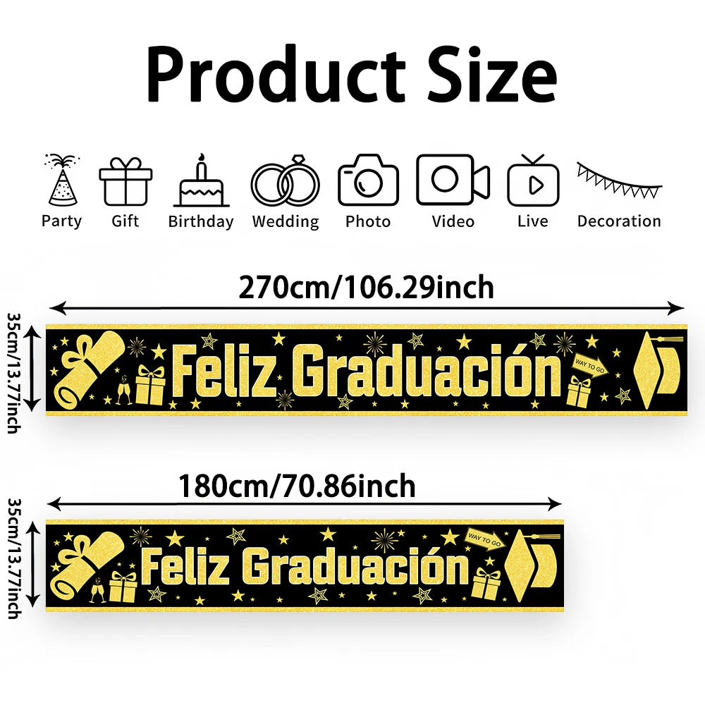 chemin table festif graduation or noir paillettes feliz graduacion étoiles diplôme champagne artifices festive