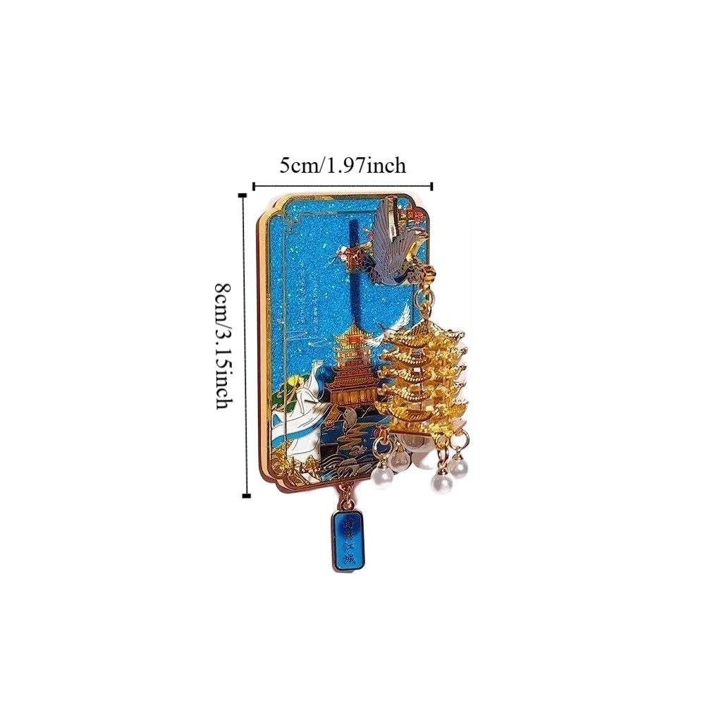 coque téléphone bleu doré rose pagode oiseaux personnages floral art chinois clips breloques