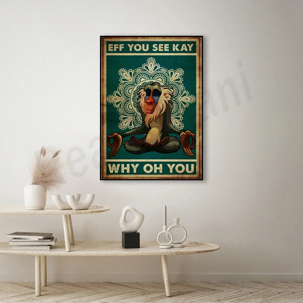 toile d'art mandala sourire vintage vert beige noir blanc cadre miroir sans cadre toile