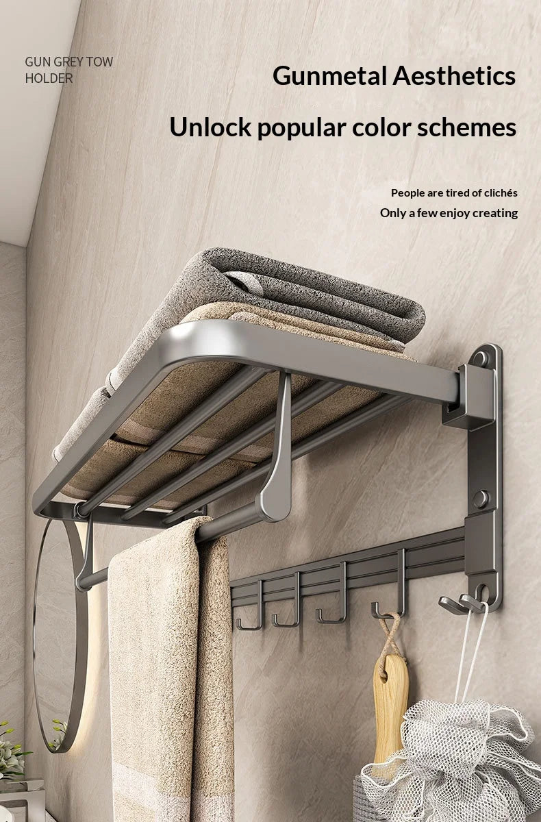 porte serviettes pliable gris métallisé mat moderne salle bain support serviettes hanger kit intégré