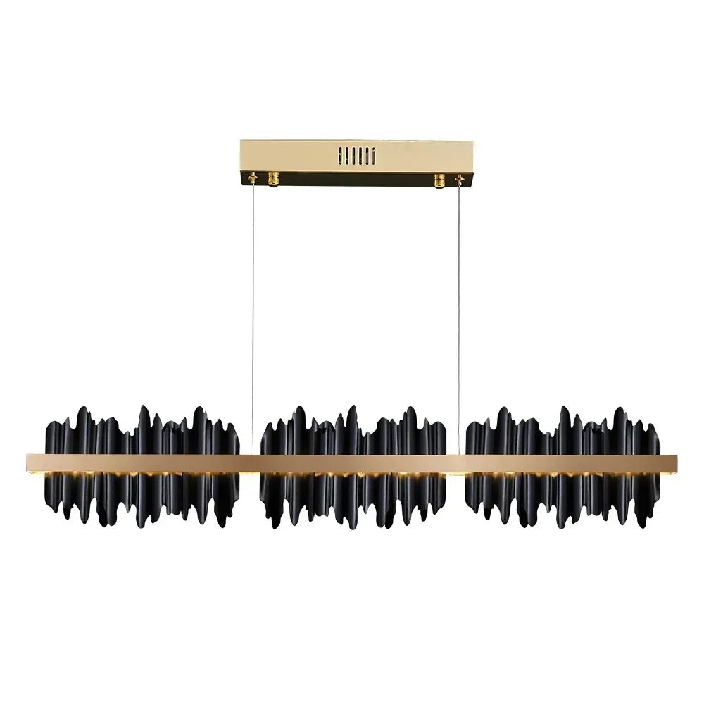 suspension lumineuse or contemporaine motifs géométriques texture pierre fixations chaînes haute luminosité